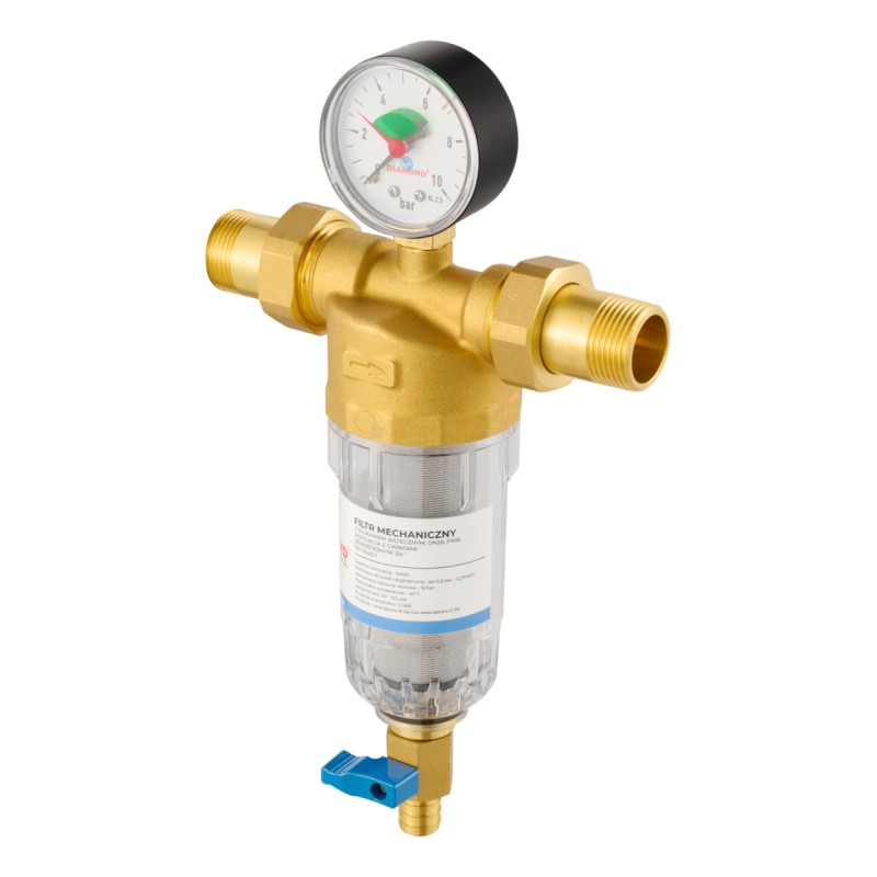 FILTR DO WODY MECHANICZNY 3/4" Z MANOM. I ZAW. SPUSTOWYM